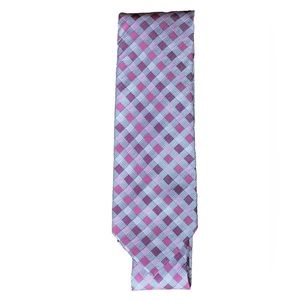 Geoffrey Beene Men’s Tie Necktie One-Size Pink Gray Geometric Pattern Silk Blend